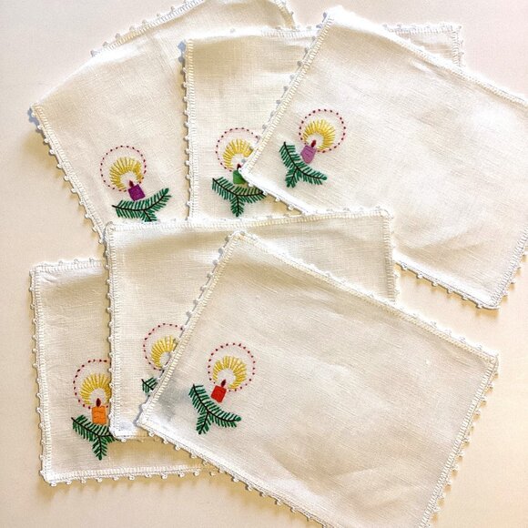 Set of 6 Small Christmas Placemats Table Runners Linens Cotton Linen Dining - Picture 1 of 4